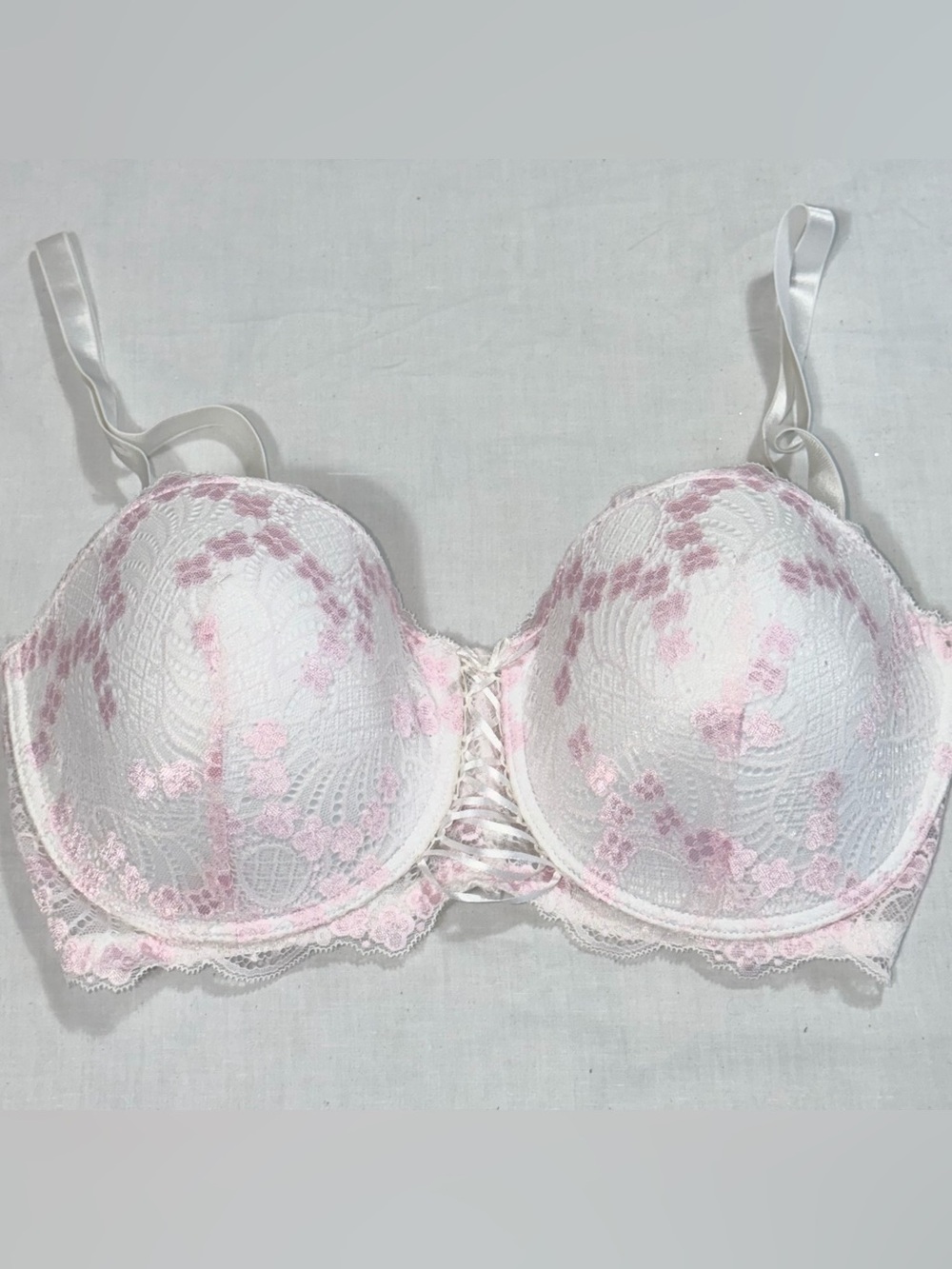 Cato Pink White Floral Lace Convertible Underwire Bra 42DD NWOT P59